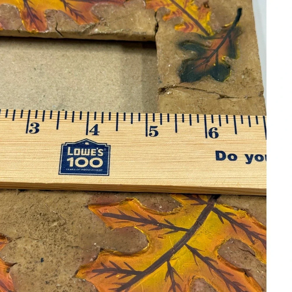 Fall Leaf Stone Picture Frame Home Decor 5x7 Tan Rustic Autumn Cottagecore